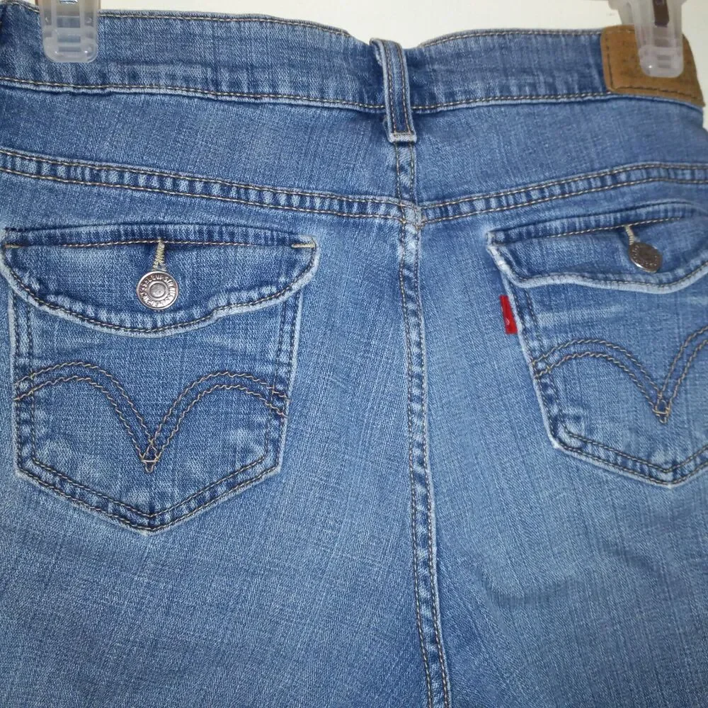 Levis 514 Cut Off Denim Shorts-Size 4-Bermuda Length-Raw Hem-Red Tab-Flap Pocket